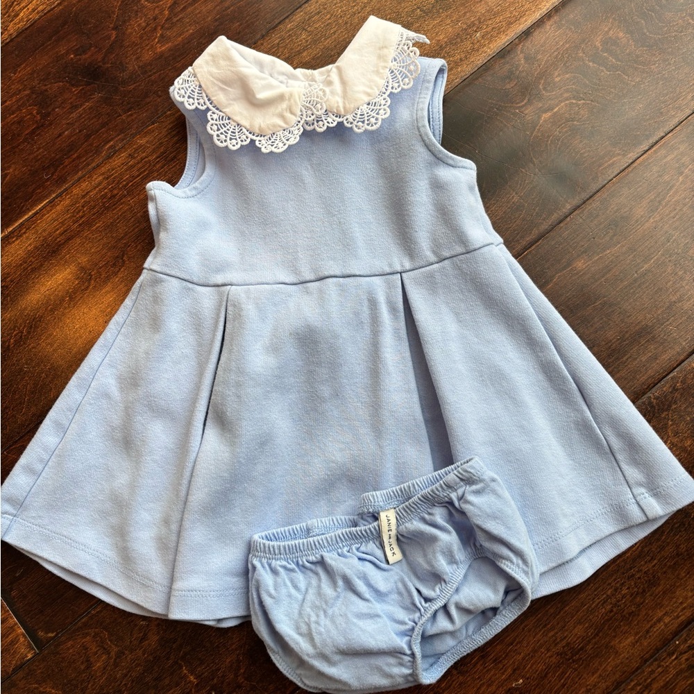 Janie and Jack Pale Blue Dress with White Lace Collar